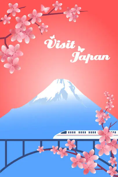 Vector illustration of Visit Japan, travel poster.