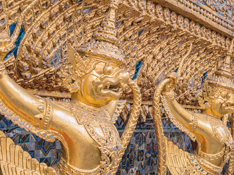 Golden Garuda in wat phrakaew temple Bangkok Thailand.Wat Phrakeaw Temple is the main Temple of bangkok Capital of Thailand