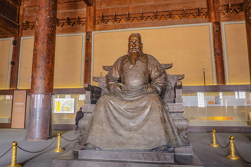 Beijing/China - 27 February 2017: Statue of Yongle Emperor in Ling En Hall of Changling tomb in Ming Dynasty Tombs,Shishanling Beijing China