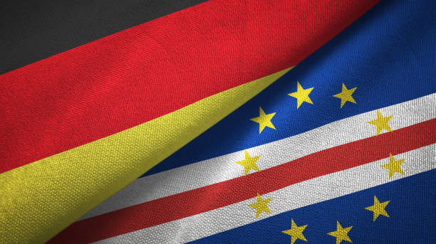 istock Cape Cabo Verde and Germany two flags together textile cloth, fabric texture 1096918710