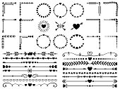 Love ornaments. Wedding hearts ornamental, decorative heart border and in love frame design ornament vector elements set