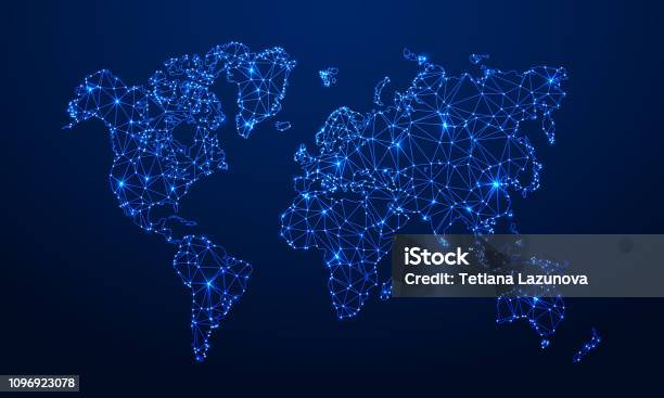 Polygonal Karta Digitala Världen Karta Blå Polygoner Jorden Kartor Och World Internet Anslutning 3d Grid Begreppet Vektorillustration-vektorgrafik och fler bilder på Världskarta