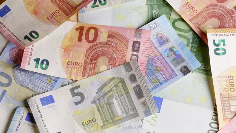 Different Euro-banknotes turning