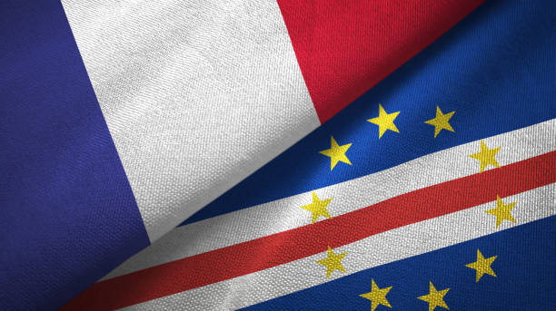 istock Cape Cabo Verde and France two flags together textile cloth, fabric texture 1096925716