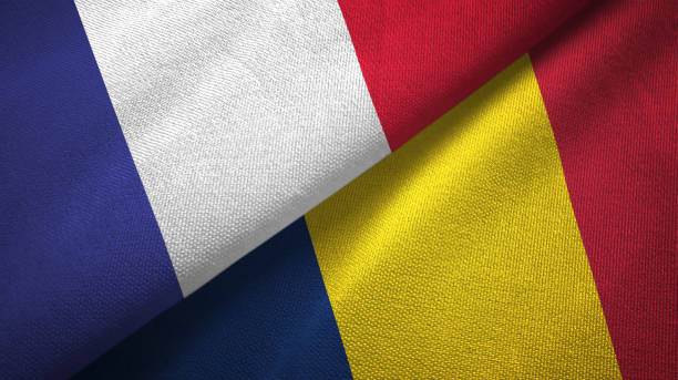 istock Chad and France two flags together textile cloth, fabric texture 1096925760