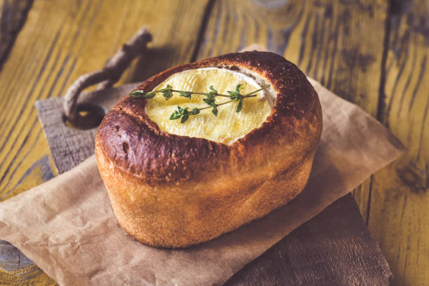 istock Camembert bread bowl on the wooden background 1096927916