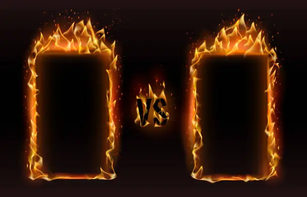 Vector illustration of Versus frames. Fire vs frame, screen for boxing versus sports fight match challenge vector illustration