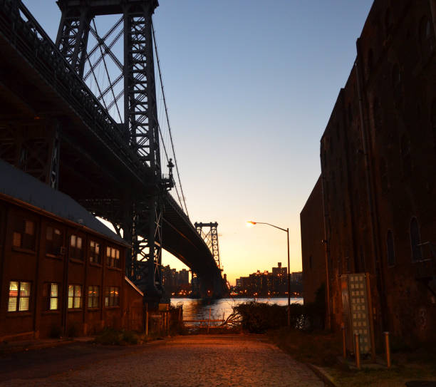 istock Brooklyn Bridge at Night, unfamous view from shady area in Brooklyn 1096929148