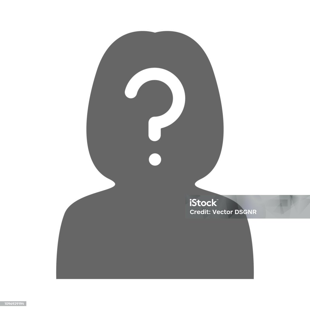 Woman silhouette with question mark on her head. Vector icon Woman silhouette with question mark on her head. Vector icon. In Silhouette stock vector