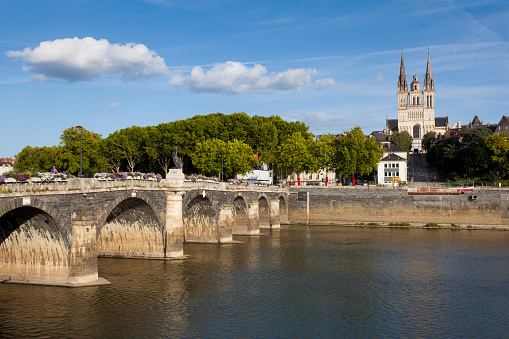 Verdun bridge and cathedral, Angers, Maine-et-Loire, France