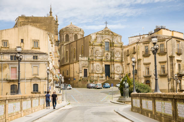 Caltagirone, Italy - 2015, April 26 : The church of San Francisco of Assisi in the historic baroque town of Caltagirone in southern Sicily, Italy