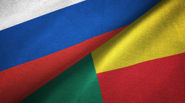istock Benin and Russia two flags together textile cloth, fabric texture 1096932332