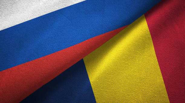 istock Chad and Russia two flags together textile cloth, fabric texture 1096932404