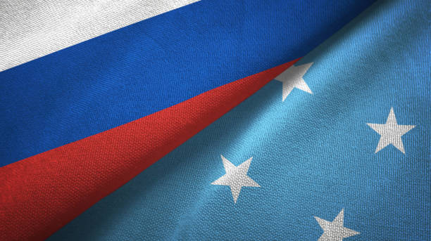 istock Micronesia Russia two flags together textile cloth, fabric texture 1096934198