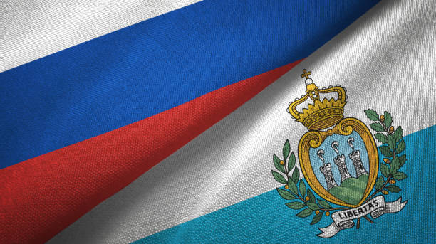 istock San Marino and Russia two flags together textile cloth, fabric texture 1096934556
