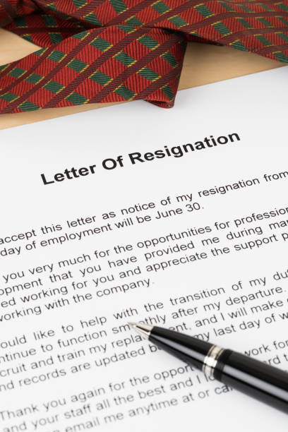 istock Resignation letter resign with pen and necktie 1096935868