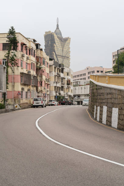 Macao - December 14, 2018: Macau city streetscape, residential area and casino combined city.