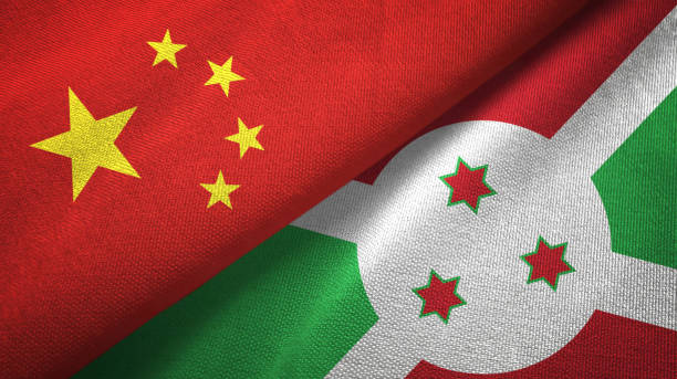istock Burundi and China two flags together textile cloth, fabric texture 1096941498