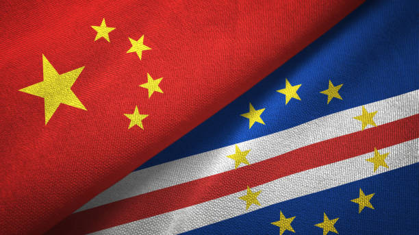 istock Cape Cabo Verde and China two flags together textile cloth, fabric texture 1096941532