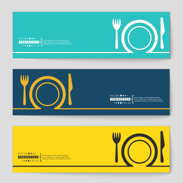 Concept vector banner background Abstract creative concept vector background for Web and Mobile Applications, Illustration template design, business infographic, page, brochure, banner, presentation, booklet, document. lunch symbols stock illustrations