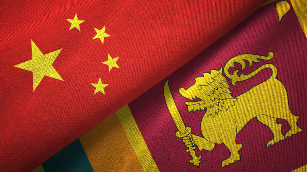 Sri Lanka and China two flags together textile cloth, fabric texture Sri Lanka and China flags together textile cloth, fabric texture government large currency finance stock pictures, royalty-free photos & images