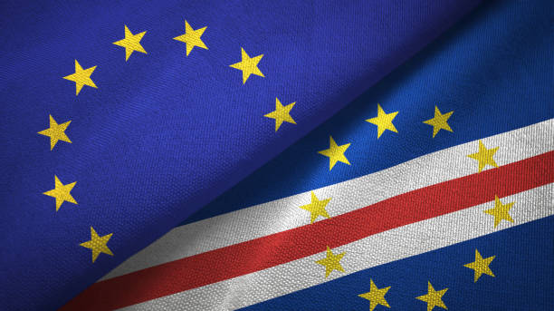 istock Cape Cabo Verde and European Union two flags together textile cloth, fabric texture 1096955202