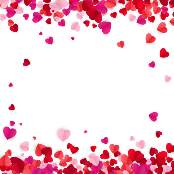 valentinstag hintergrund mit herzen. urlaub dekoration elemente bunten roten herzen. vektor-illustration isoliert auf weißem hintergrund - paper tag stock-grafiken, -clipart, -cartoons und -symbole