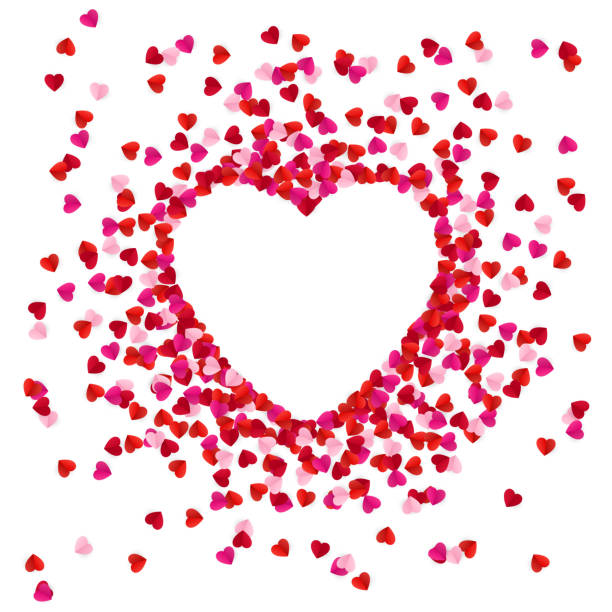 istock Heart shape lined with paper hearts. Happy Valentine`s Day greeting card background. Vector illustration 1096956642