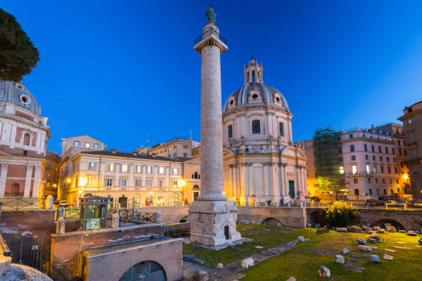 istock Triumphal Trajan Column in Rome at night 1096960092