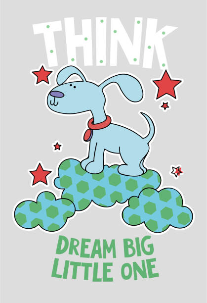 ładny pies na chmurze kreskówki ręcznie rysowane ilustracji wektorowej. - dog baby t shirt child stock illustrations