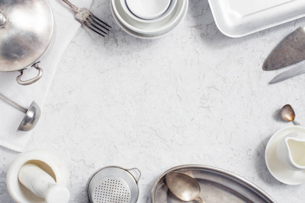 istock White kitchen background decorated with vintage kitchen utensils 1096966892