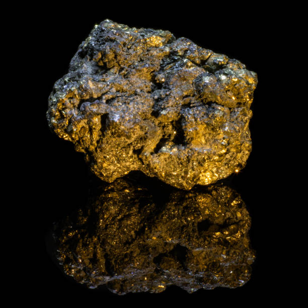 istock Natural druse of pyrite on a black background with reflection 1096967882