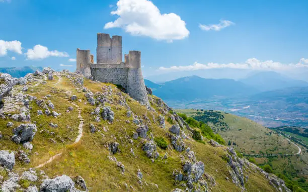 Photo of Rocca Calascio, mountaintop fortress or rocca in the Province of L'Aquila in Abruzzo, Italy