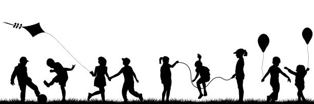 ilustraciones, imágenes clip art, dibujos animados e iconos de stock de niños negros jugando al aire libre - child balloon outdoors little boys