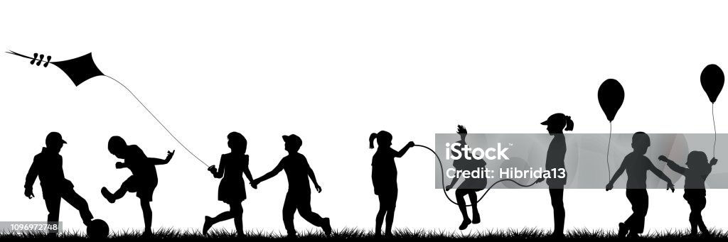 Black children playing outdoor Black children silhouettes playing outdoor Child stock vector