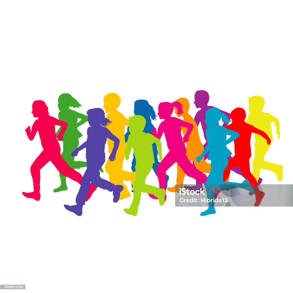 Colored silhouettes of running children Running stock vector