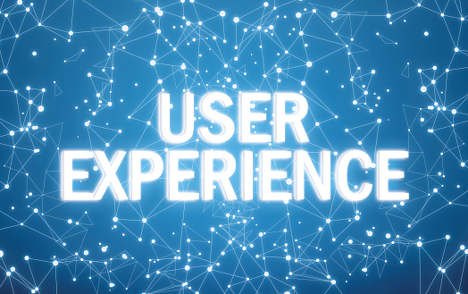 Experience user on digital interface and blue network background