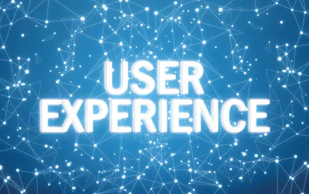 Photo of Experience user on digital interface and blue network background