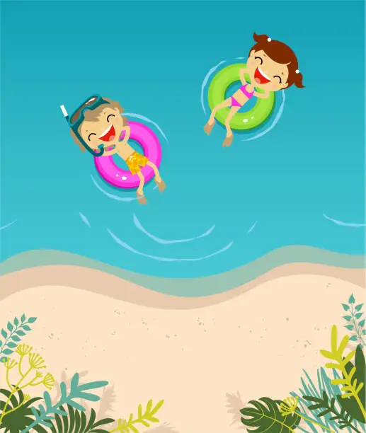 Vector illustration of Two kids in the sea