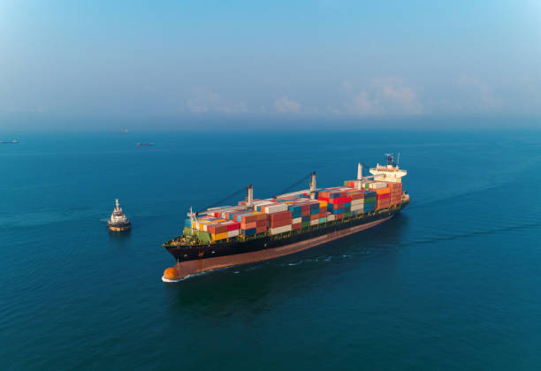istock Aerial view container ship in the sea full load container for logistic, import export, shipping or transportation. 1096989948