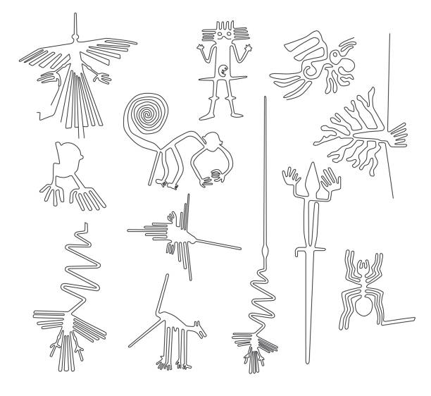nazca linii stworzeń z pustyni nazca w peru - ice stock illustrations