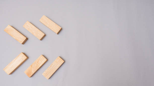 istock Wood block stacking.Business concept on gray background 1096995242