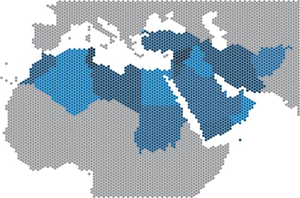 ilustraciones, imágenes clip art, dibujos animados e iconos de stock de forma del círculo de países del golfo y mapa de los países. ilustración de vector. - áfrica del norte