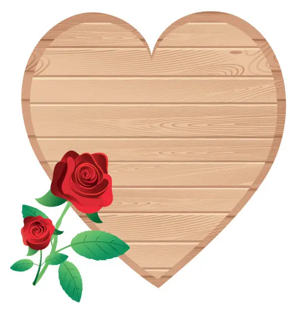 Vector illustration of Wood heart Symbols and rose