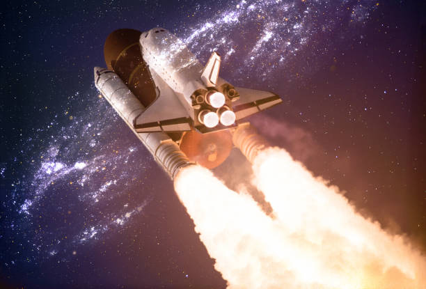 istock Spaceship taking off on a mission throw the warmhole portal in outer space. Elements of this image are furnished by NASA. 1097001456