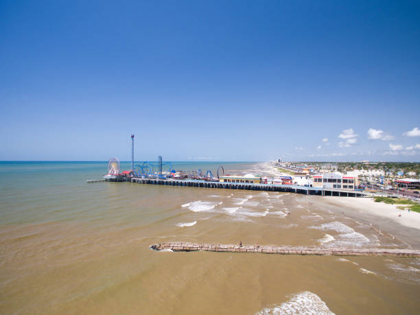 Aerial view of Galveston's Pleasure Pier stock photo