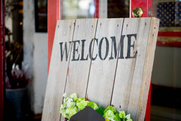 Home made welcome sign outside a Small Business