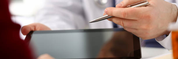 istock Female doctor hands hold and show digital 1097005784