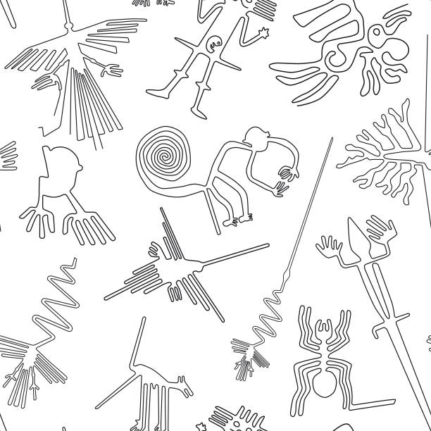 pola mulus vektor, nazca garis makhluk dari gurun nazca di peru - nazca ilustrasi stok