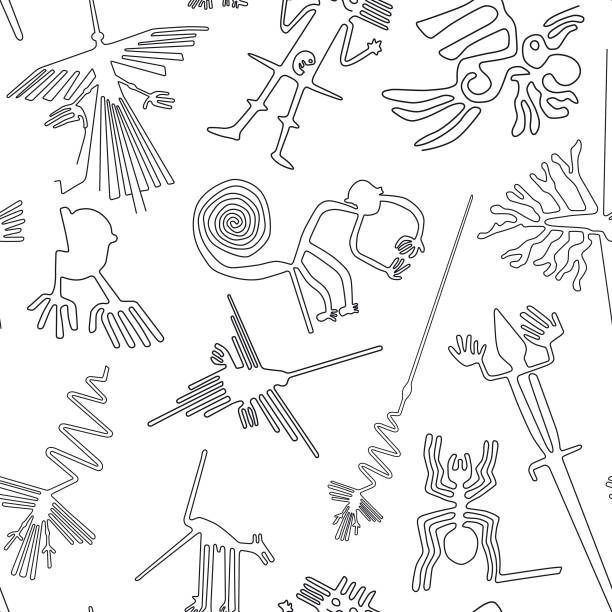 wektor bez szwu wzór, nazca linii stworzeń z pustyni nazca w peru - ice stock illustrations